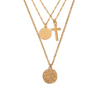 Layered Cross and Coin Pendant Necklace for Women