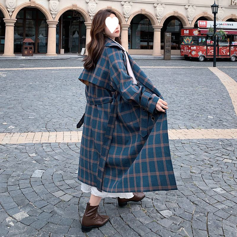Lightweight French Green Plaid Woolen Coat, Slim Fit