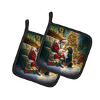 Bernese Mountain Dog and Santa Claus Pair of Pot Holders