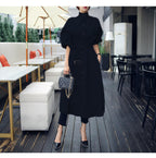 Fashionable Stand Collar Waist Dress Coat