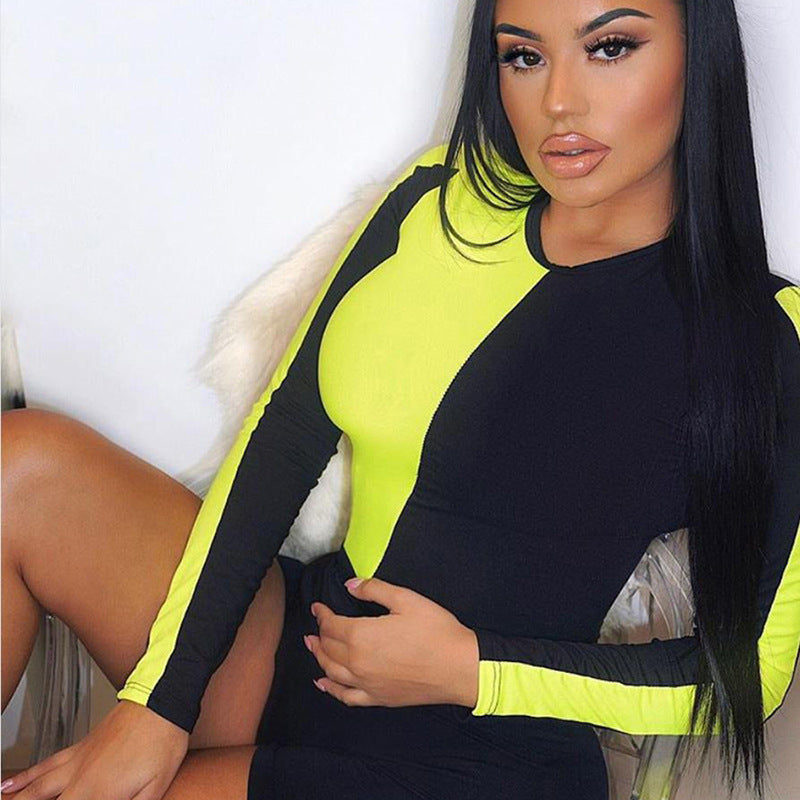 Color Block Long Sleeve Bodysuit for Women