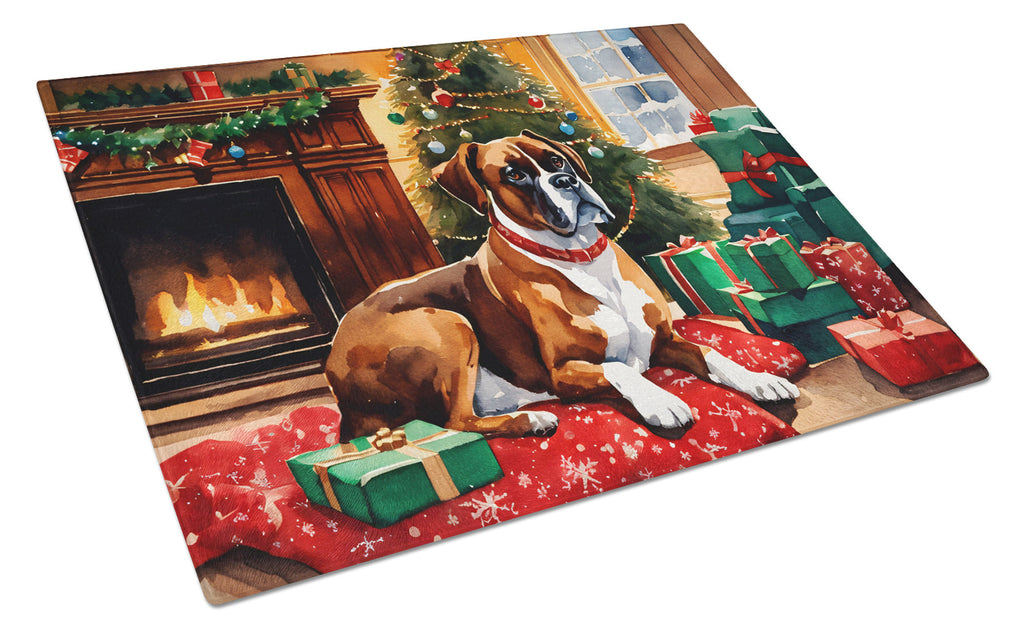 Boxer Cozy Christmas Glass Cutting Board