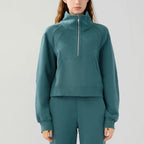 Women's Half-Zip High-Stand Collar Pullover Leisure Warm Fleece Sweater | Streetwear