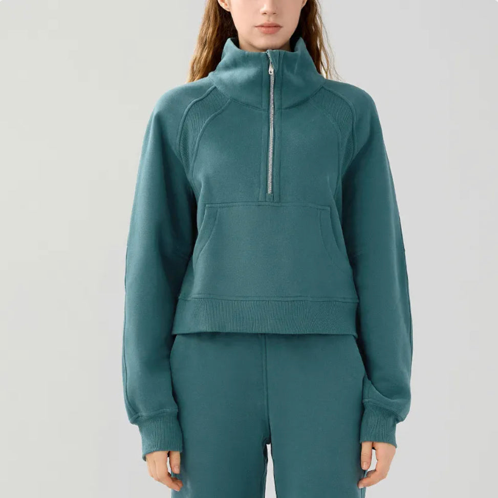 Women's Half-Zip High-Stand Collar Pullover Leisure Warm Fleece Sweater | Streetwear