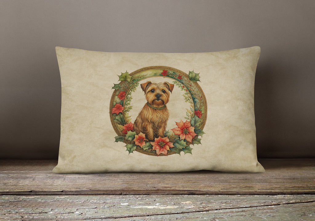 Norfolk Terrier Christmas Flowers Throw Pillow