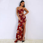 Floral Crop Top and Slit Maxi Skirt Set