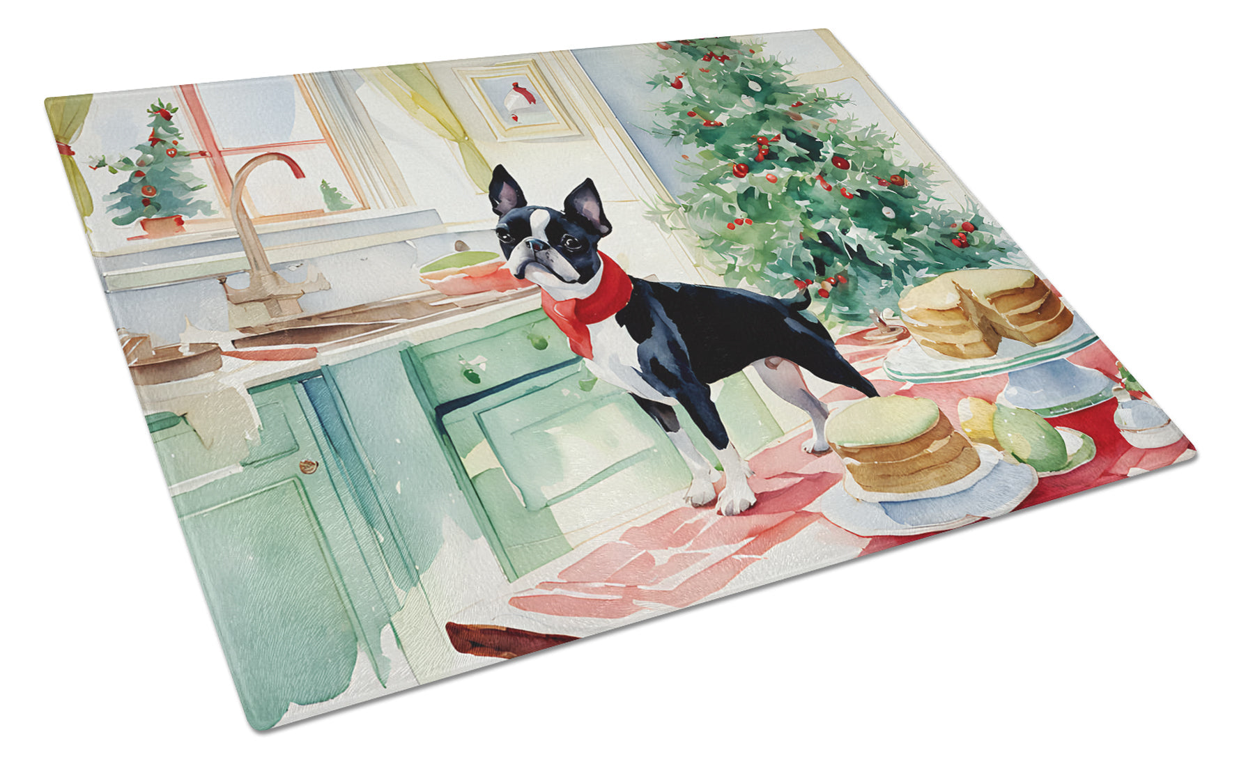 Boston Terrier Christmas Cookies Glass Cutting Board