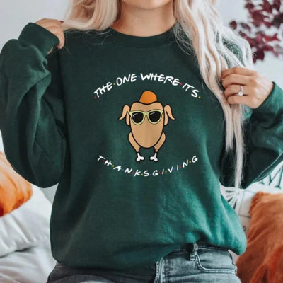 Thanksgiving Sweatshirt - Friends Theme with Turkey Design | Streetwear