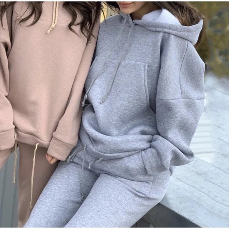 Fashionable Solid Color Hoodie with Large Pockets Set | Streetwear