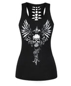 Gothic Winged-Skull Print Cutout-Back Tank Top