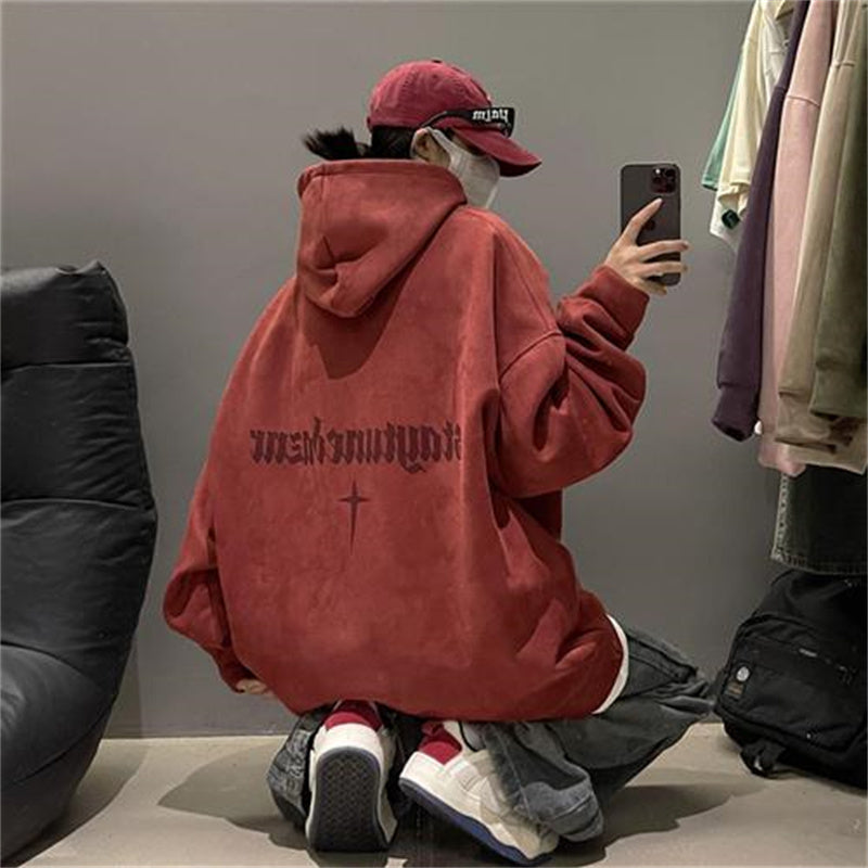 Burgundy Suede Hoodie with Extra Fleece for Men | Streetwear