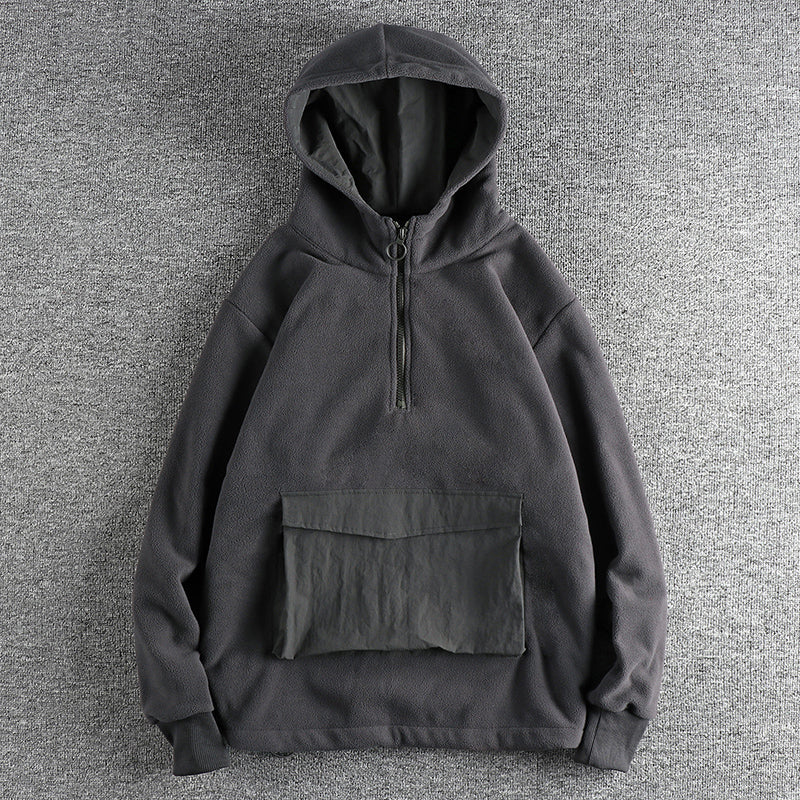 Men's Heavy Double Polar Fleece Half-Neck Hoodie | Streetwear
