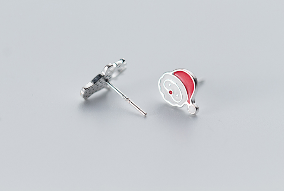 Silver Christmas Earrings - Santa and Reindeer Design