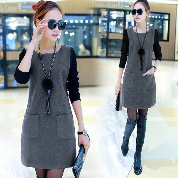 Korean Plus Velvet Padded Mid-Length Sweater Dress