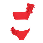 2024 Women's Red Ruffled Mesh Bikini Set