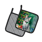 American Shorthair Cat By the Christmas Tree Pair of Pot Holders