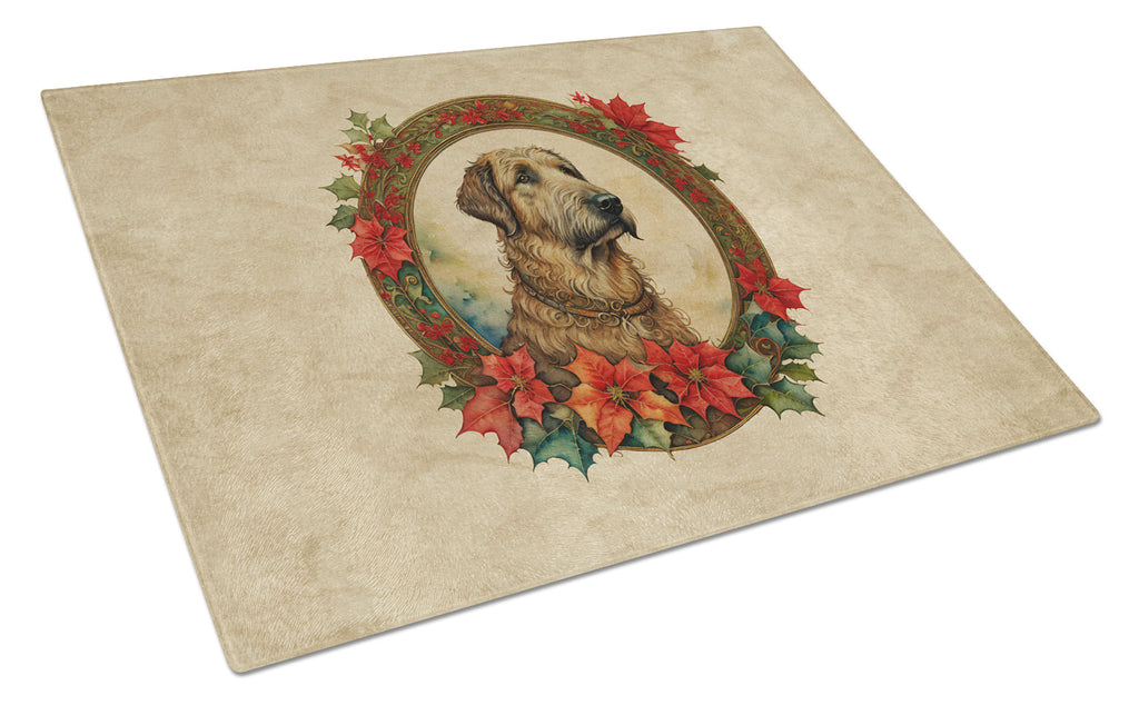 Irish Wolfhound Christmas Flowers Glass Cutting Board