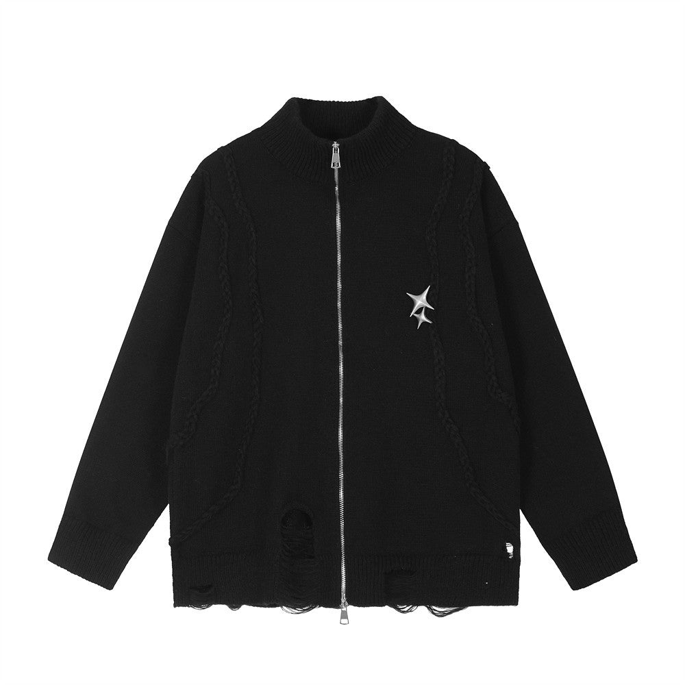 Men's Stand Collar Cardigan Sweater - European Style