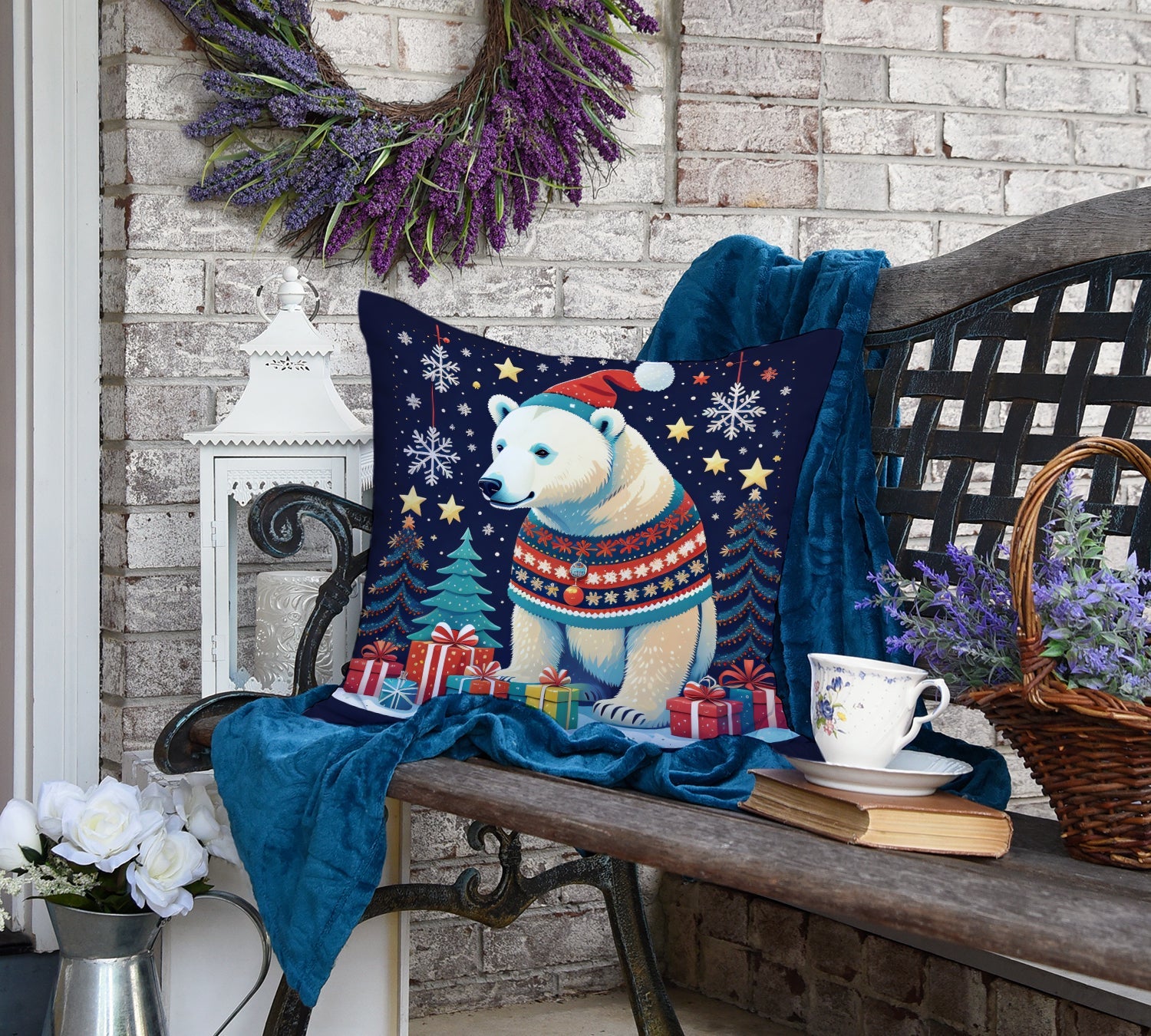 Polar Bear Christmas Throw Pillow