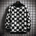 Men's Loose Casual Sweater with Jacquard Puzzle Design