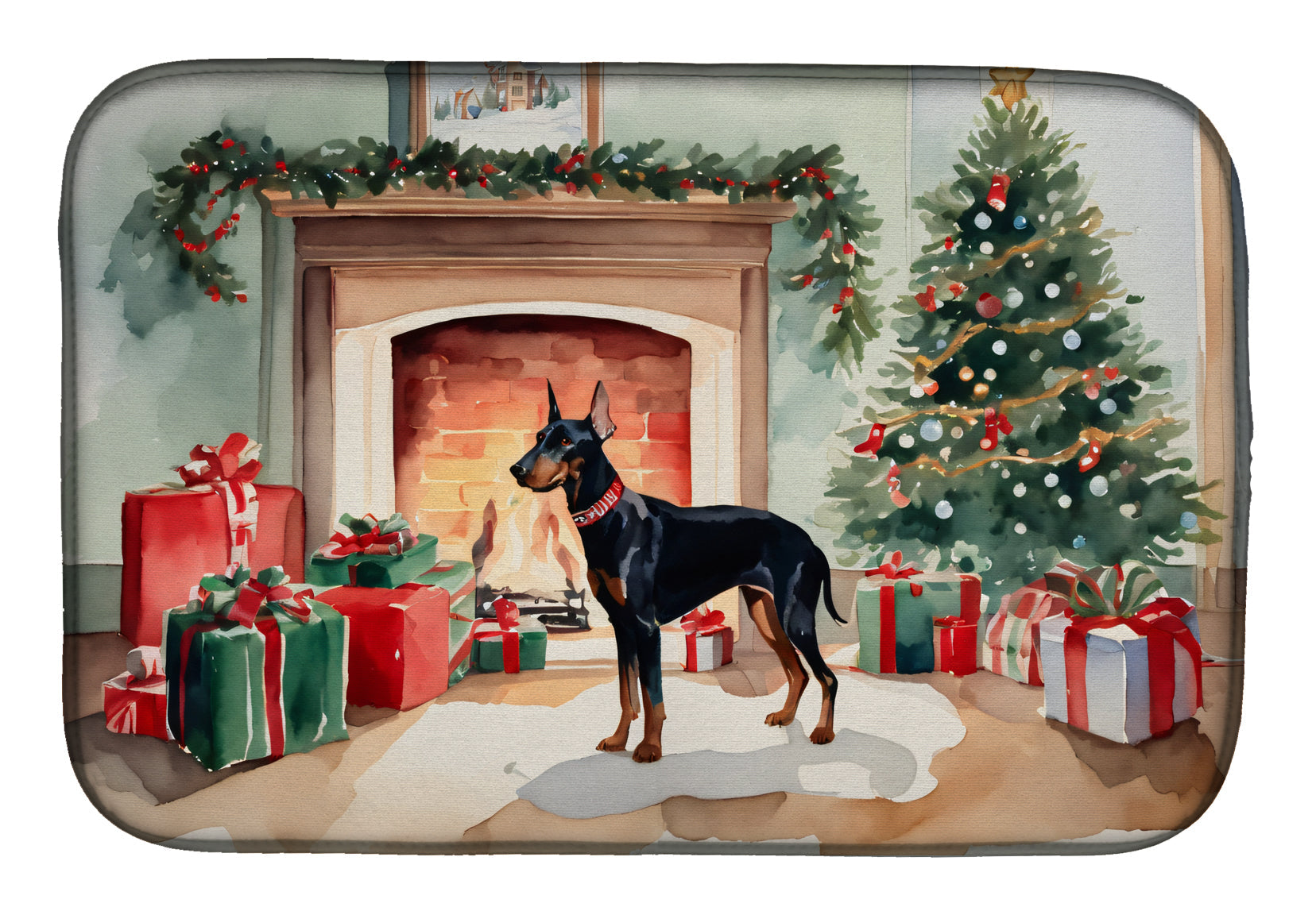 Doberman Pinscher Cozy Christmas Dish Drying Mat
