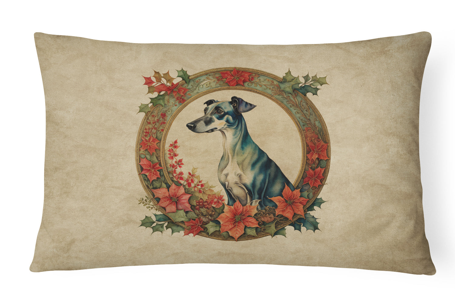 Greyhound Christmas Flowers Throw Pillow