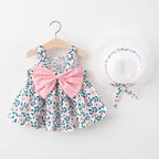 Summer Baby Girl Beach Princess Dress with Bow & Flowers
