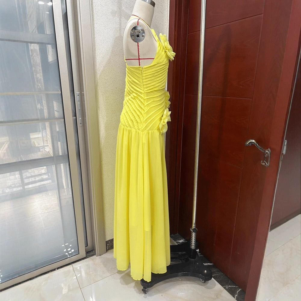 Embroidered Yellow Camisole Maxi Dress