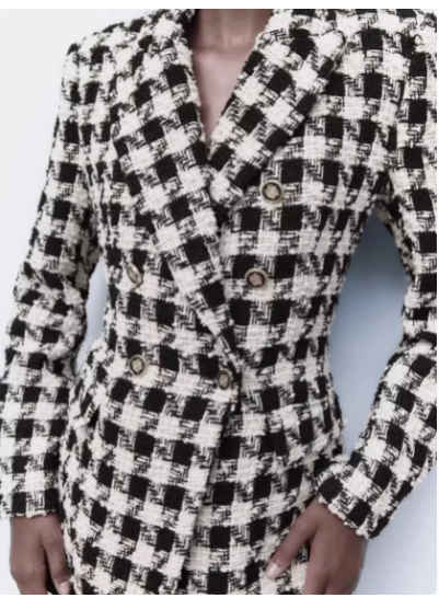 Houndstooth Double Breasted Lapel Coat for Women