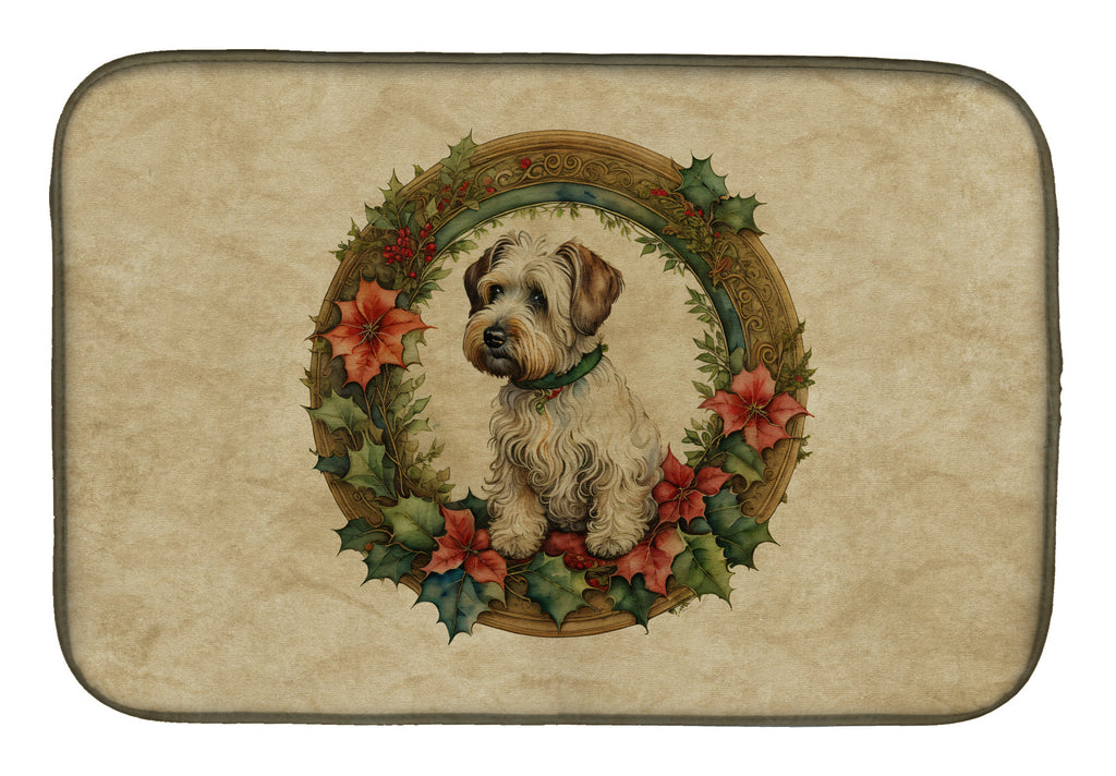 Sealyham Terrier Christmas Flowers Dish Drying Mat