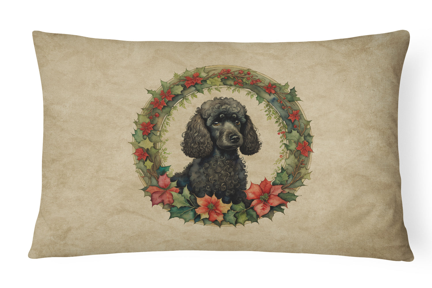 Poodle Christmas Flowers Throw Pillow