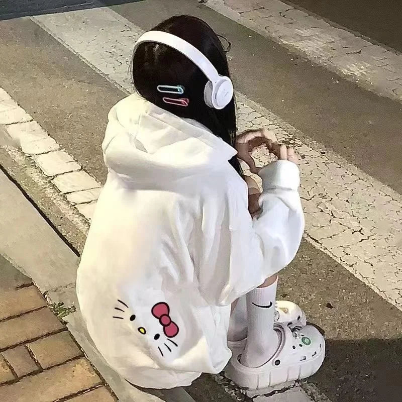 Y2K Women's Hoodie with Cute Sanrio Hello Kitty Print | Streetwear