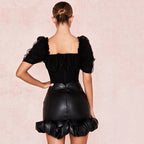 Fashionable Sheer Mesh Princess Sleeve Bodysuit for Women
