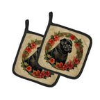 Bouvier des Flandres Christmas Flowers Pair of Pot Holders