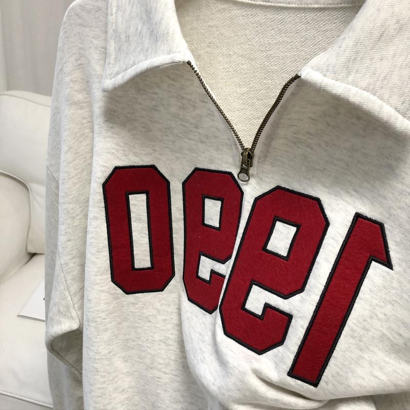 Women's Retro Lapel Half Zip Sweatshirt in American Style | Streetwear