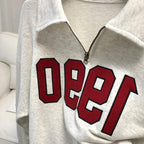 Women's Retro Lapel Half Zip Sweatshirt in American Style | Streetwear