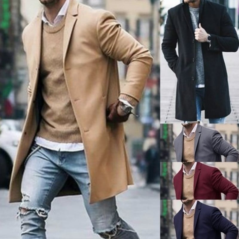 Slim Woolen Coat for Men - European & American Style