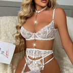 Sheer Lace Chain Lingerie & Garter Set