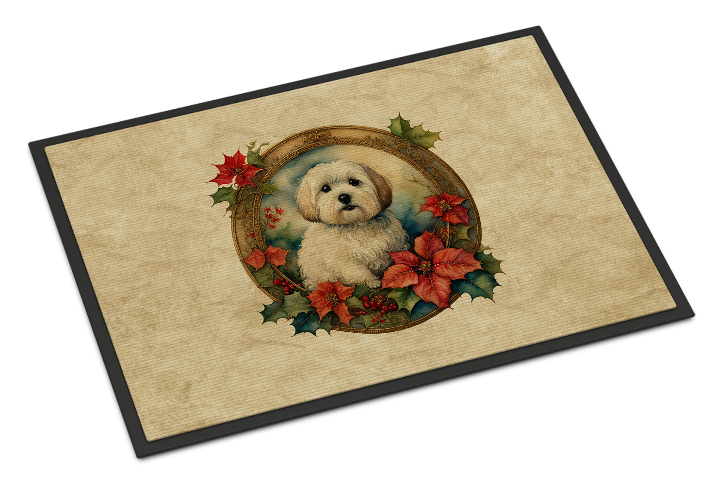 Coton De Tulear Christmas Flowers Doormat