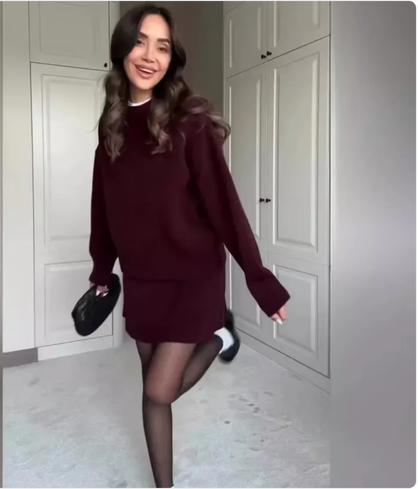 Casual College-Style Knit Skirt Set for Women