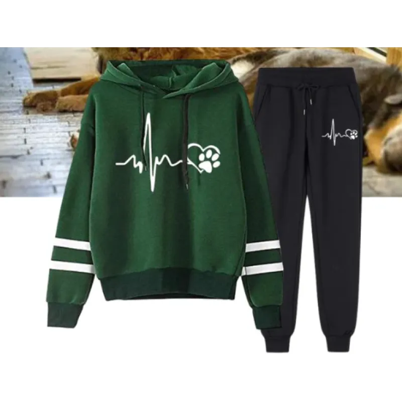 Cardiogram Love Printed Hooded Sweater Set