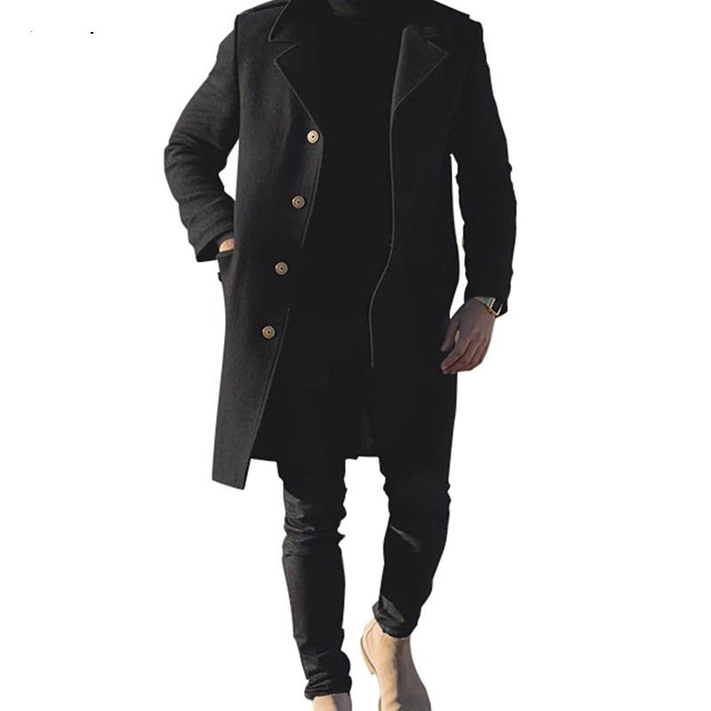Men's Winter Long Wool Overcoat Casual Jacket