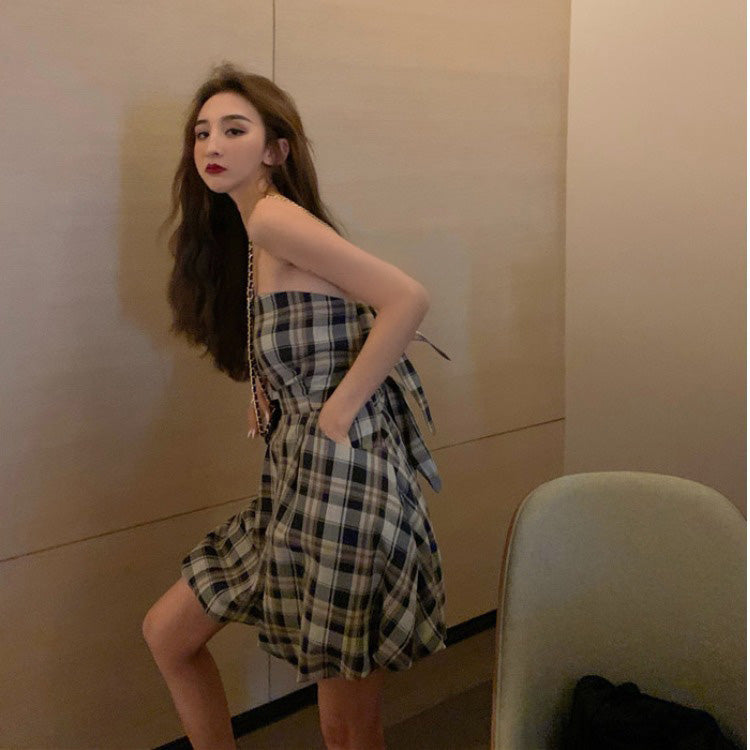 Summer Sexy Plaid Bodysuit with Long Sleeve Cover-Up