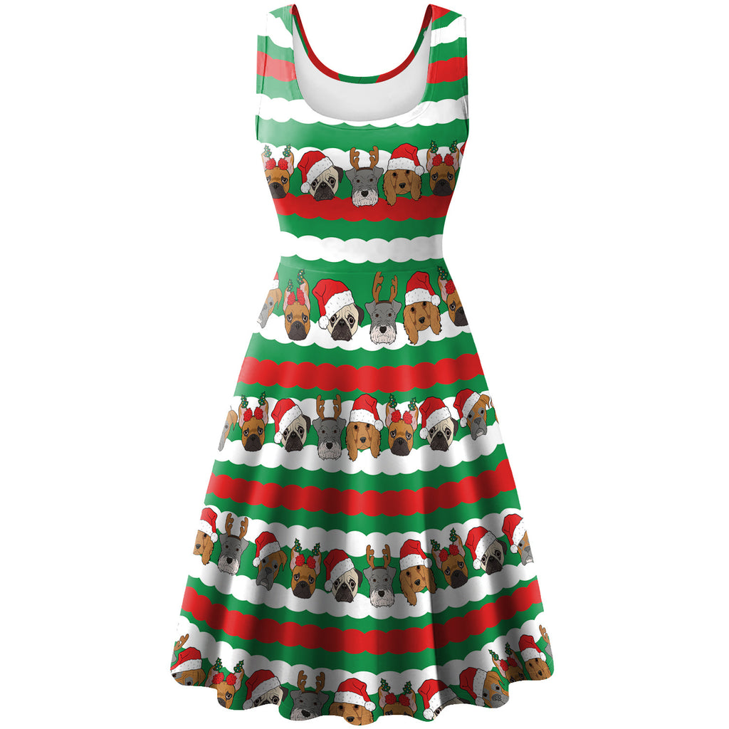 Christmas Elk Digital Printed Sleeveless Women's Dress