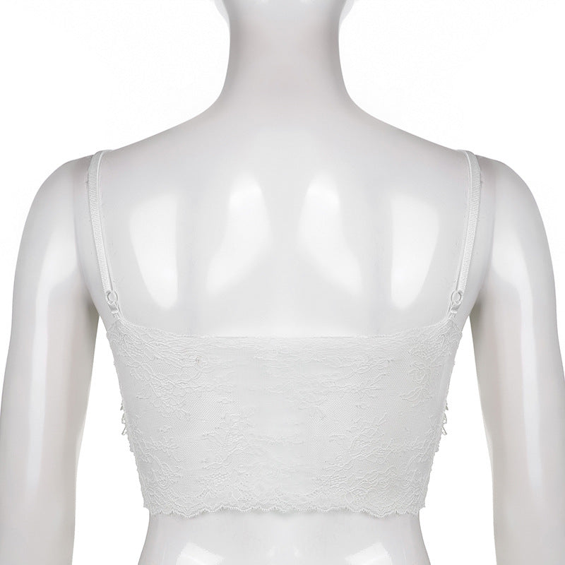 Gothic Lace Bowknot White Cropped Top for Women