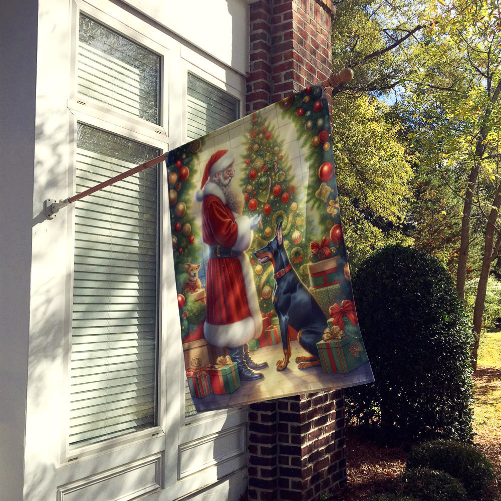 Doberman Pinscher and Santa Claus House Flag