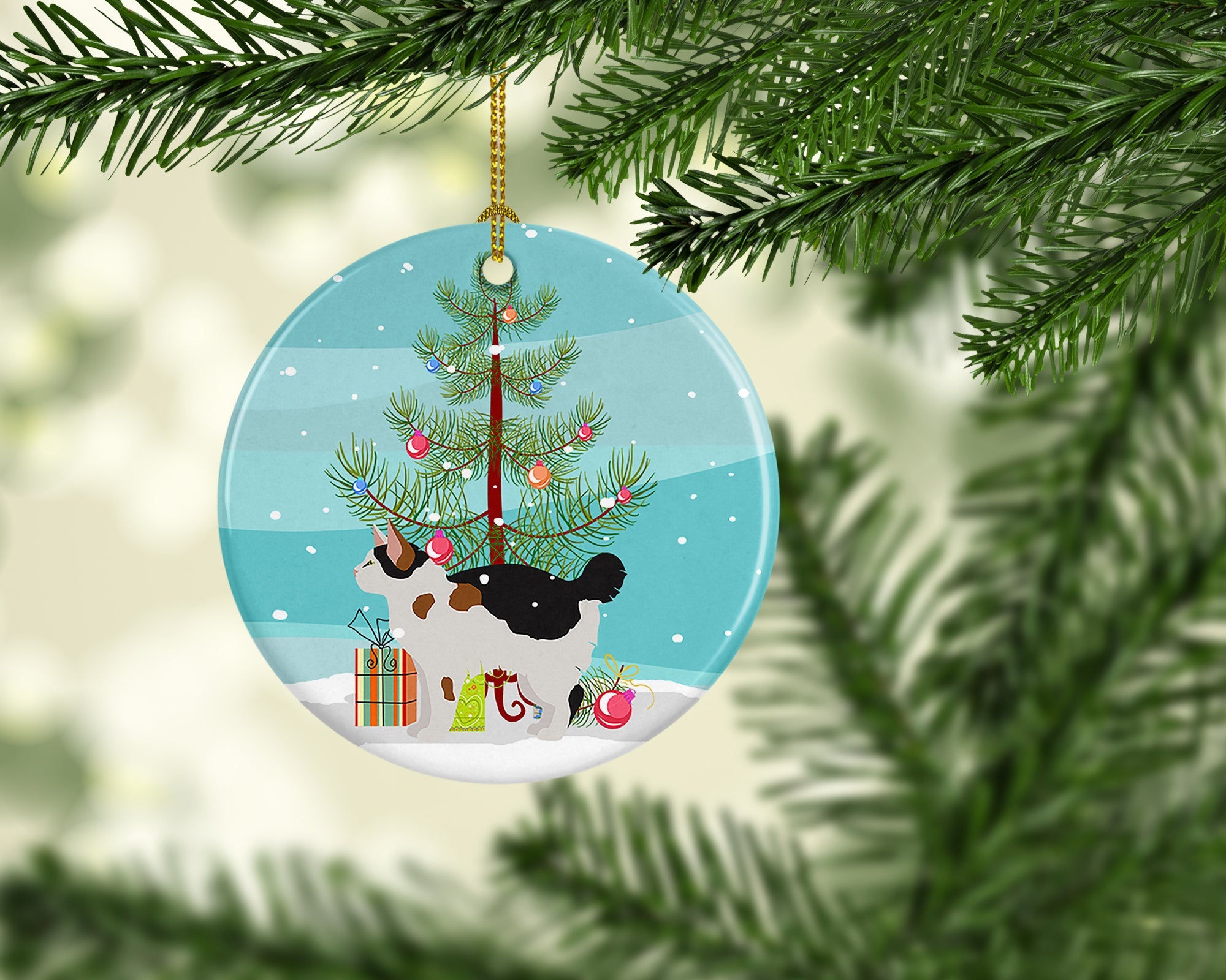 Manx Cat Christmas Ceramic Ornament