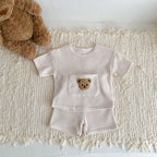 Baby Girls Waffle Bear Tee and Shorts Clothing Set