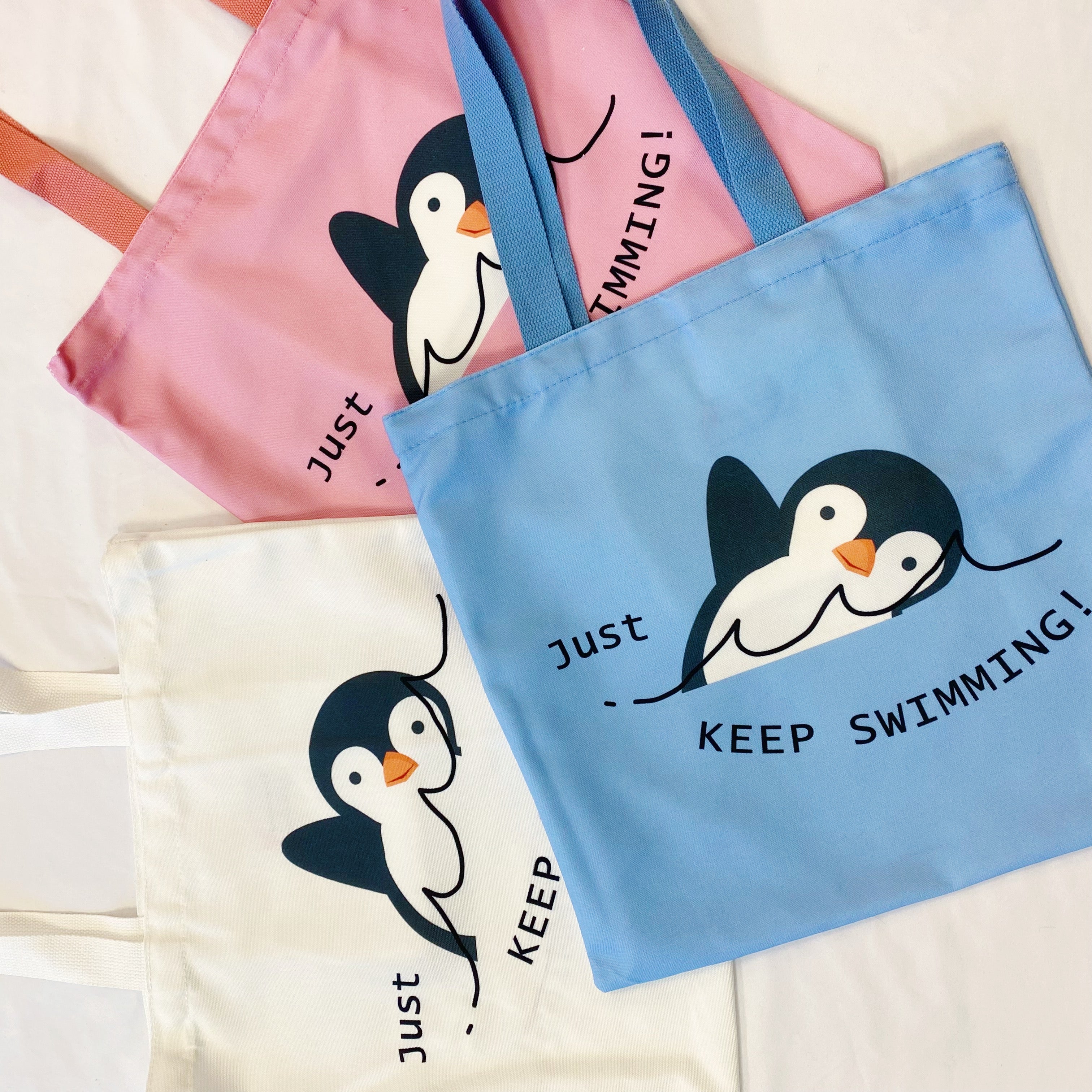 Just Keep Swimming Penguin Canvas Tote Bag