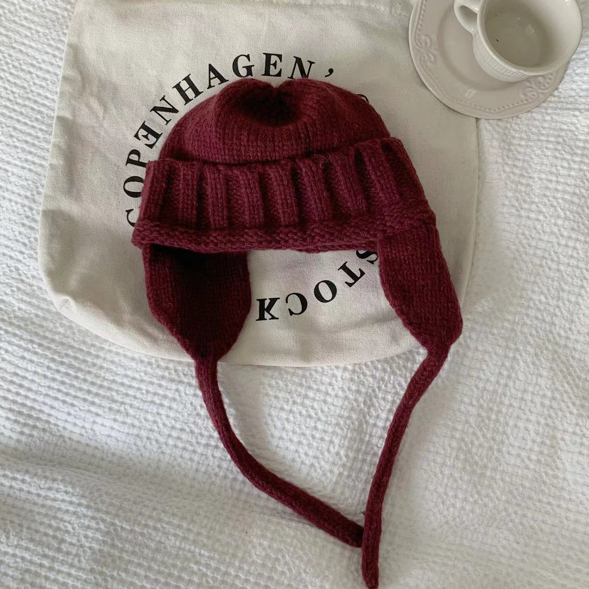 Warm Knitted Wool Ear Protection Cap in Solid Color | Embroidered Cap